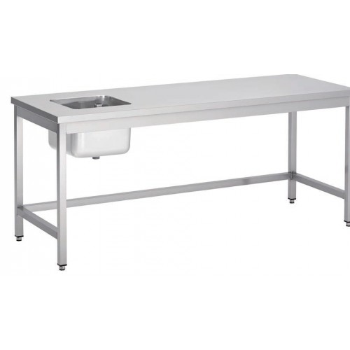 Table du chef soudée, centrale, avec bac à gauche, P 700 mm Table du chef soudée, centrale, avec bac à gauche, P 700 mm