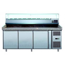 Meuble de préparation pizza dessus granit avec vitrine réfrigérée 9GN1/3 (VRX2000) 3 portes inox