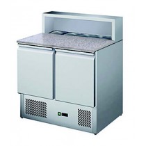 Table à pizza réfrigérée avec insert pour bacs gastronormes 2 portes 5 GN1/6 inox
