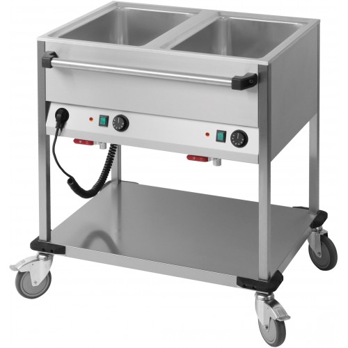 Chariot bain-marie à eau 2 x GN 1/1 professionnel en acier inoxydable 1400 W