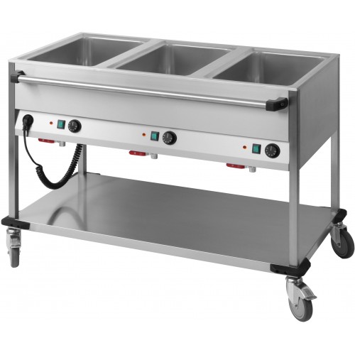 Chariot bain marie à eau 3 x GN 1/1 professionnel Horizontal 18/10 en acier inoxydable 2100 W Chariot bain marie à eau 3 x GN 1/1 professionnel Horizontal 18/10 en acier inoxydable 2100 W