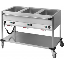 Chariot bain marie à eau 3 x GN 1/1 professionnel  Horizontal 18/10 en acier inoxydable 2100 W