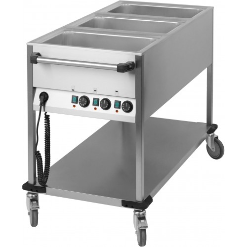 Chariot bain-marie professionnel à eau 3 x GN 1/1 en acier inoxydable 2100 W Chariot bain-marie professionnel à eau 3 x GN 1/1 en acier inoxydable 2100 W